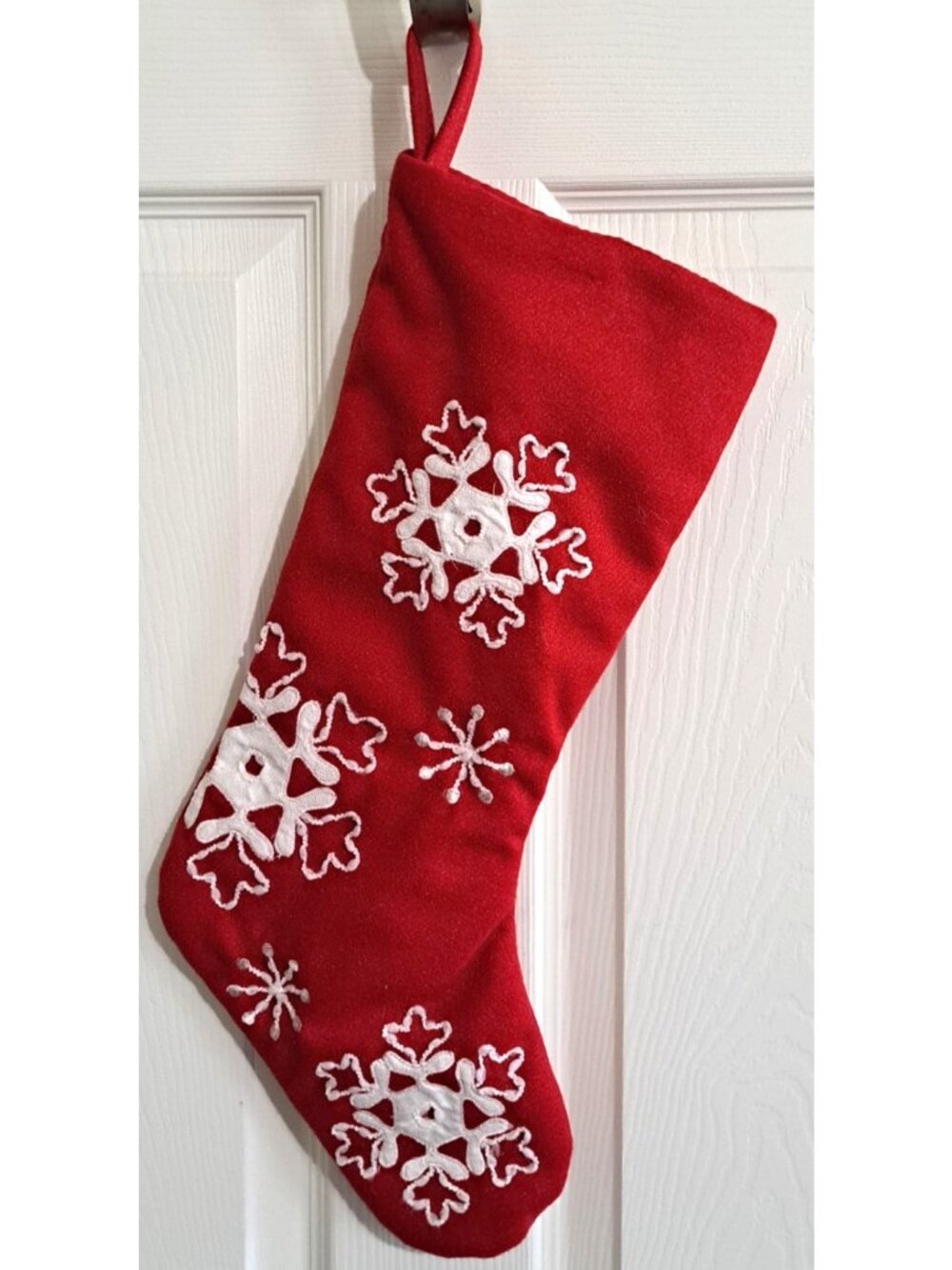 Unbranded Red Felt Stocking White Applique Snowflakes 21" New No Tags
